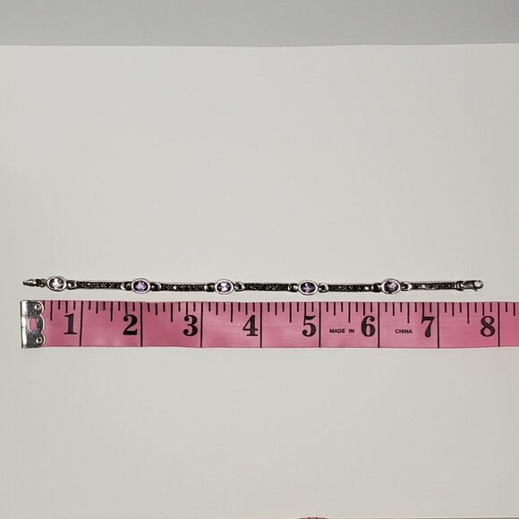 Amethyst & Marcasite Sterling Silver chain bracelet - Picture 9 of 12